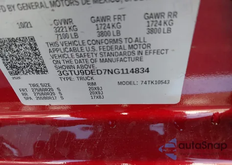 2022 GMC Sierra 1500 Limited 4Wd Short Box Slt from USA, damaged, VIN 3GTU9DED7NG114834